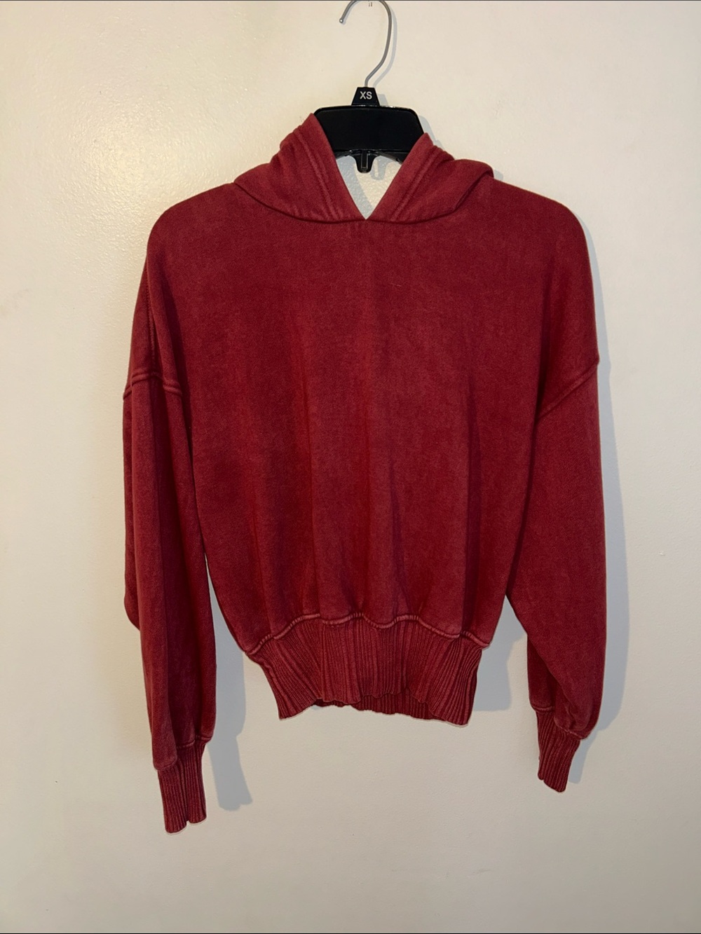 aerie Wine Cropped Hoodie with Balloon Sleeves
